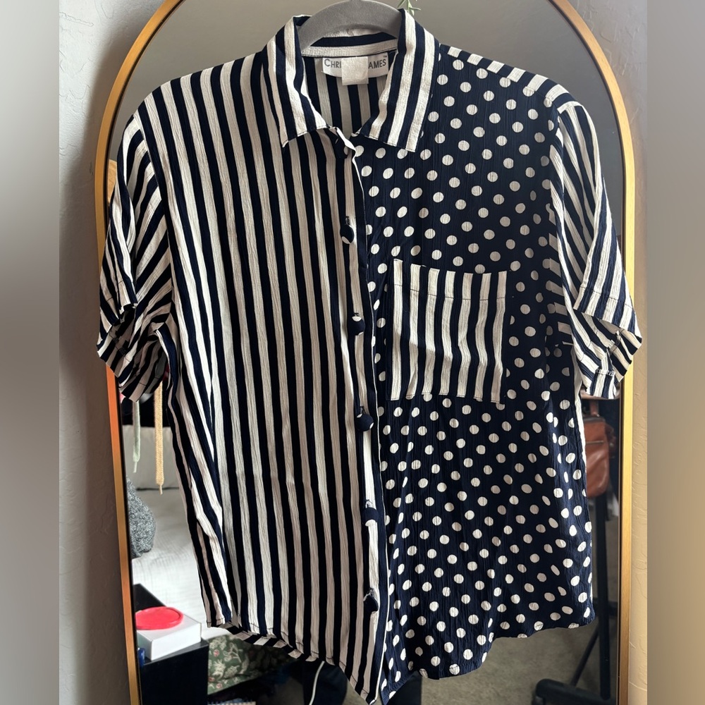 Vintage Navy and Cream Button Up